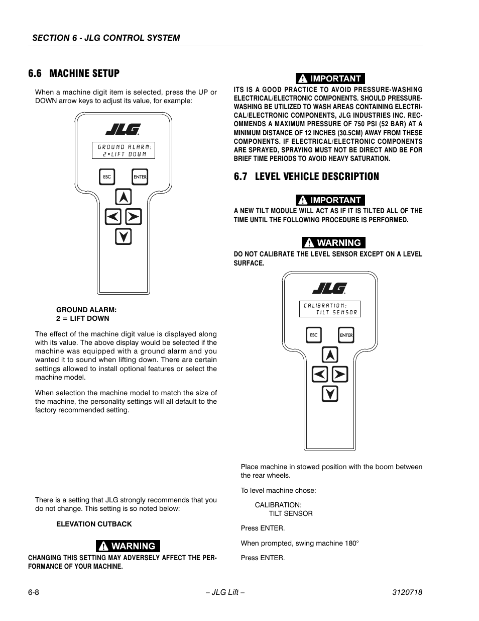 6 machine setup, 7 level vehicle description, Machine setup -8 | Level vehicle description -8 | JLG 660SJ ANSI Service Manual User Manual | Page 222 / 322