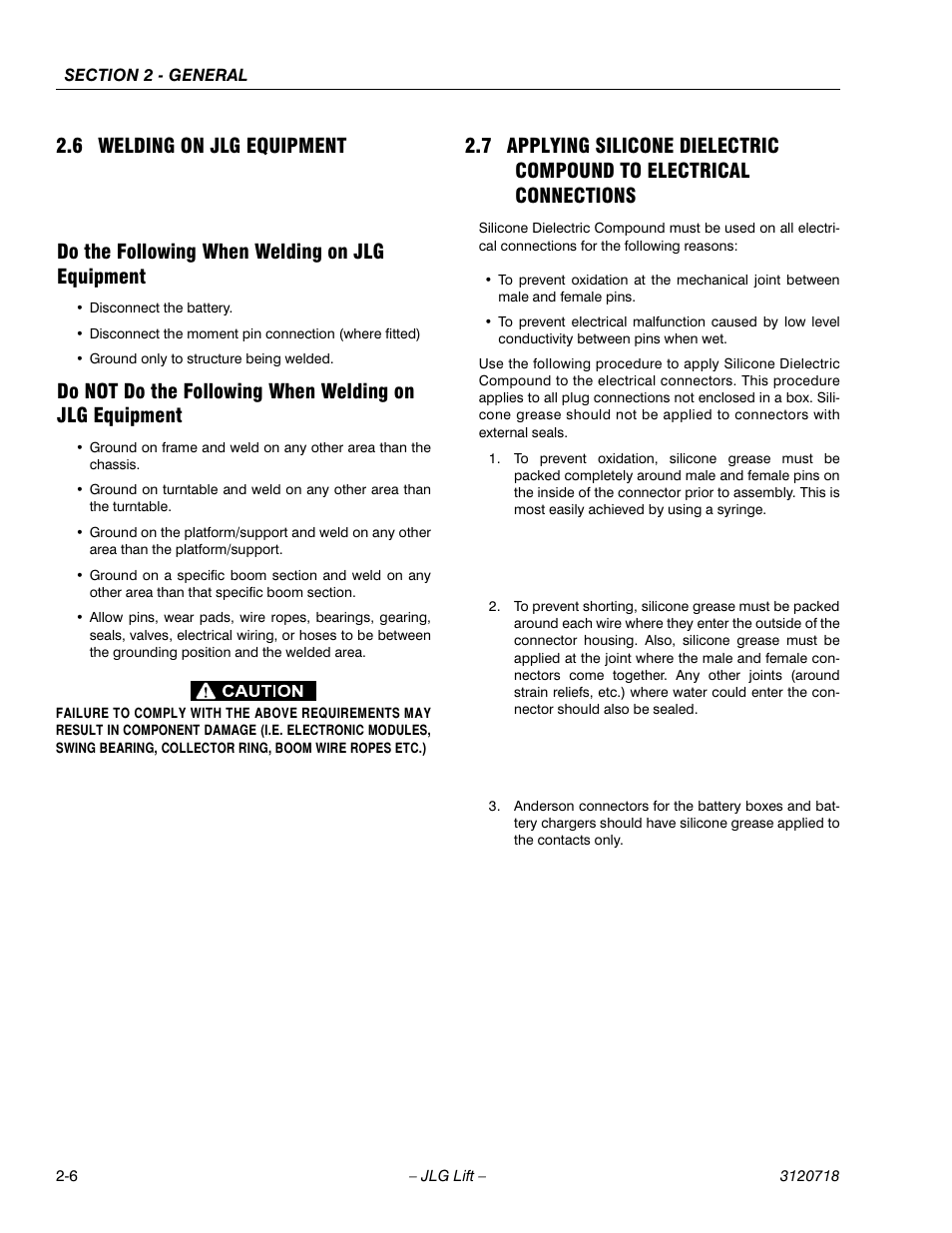 6 welding on jlg equipment, Do the following when welding on jlg equipment, Welding on jlg equipment -6 | JLG 660SJ ANSI Service Manual User Manual | Page 42 / 322