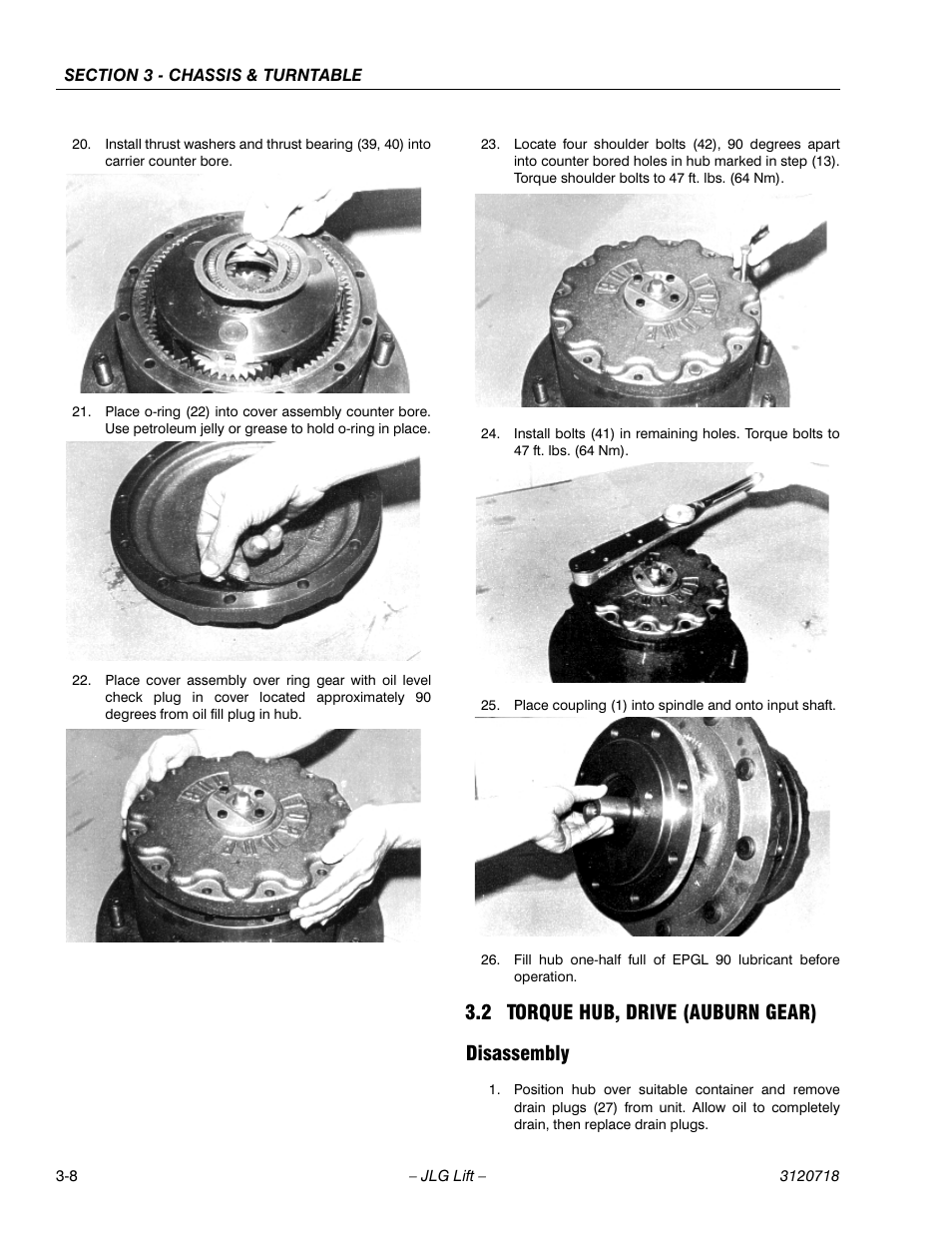 2 torque hub, drive (auburn gear), Disassembly, Torque hub, drive (auburn gear) -8 | Disassembly -8, 2 torque hub, drive (auburn gear) disassembly | JLG 660SJ ANSI Service Manual User Manual | Page 62 / 322
