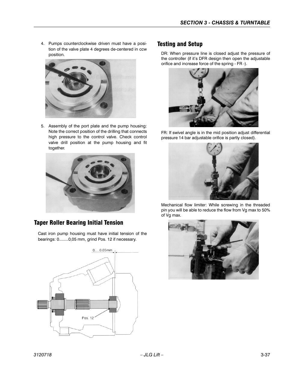 Taper roller bearing initial tension, Testing and setup | JLG 660SJ ANSI Service Manual User Manual | Page 91 / 322