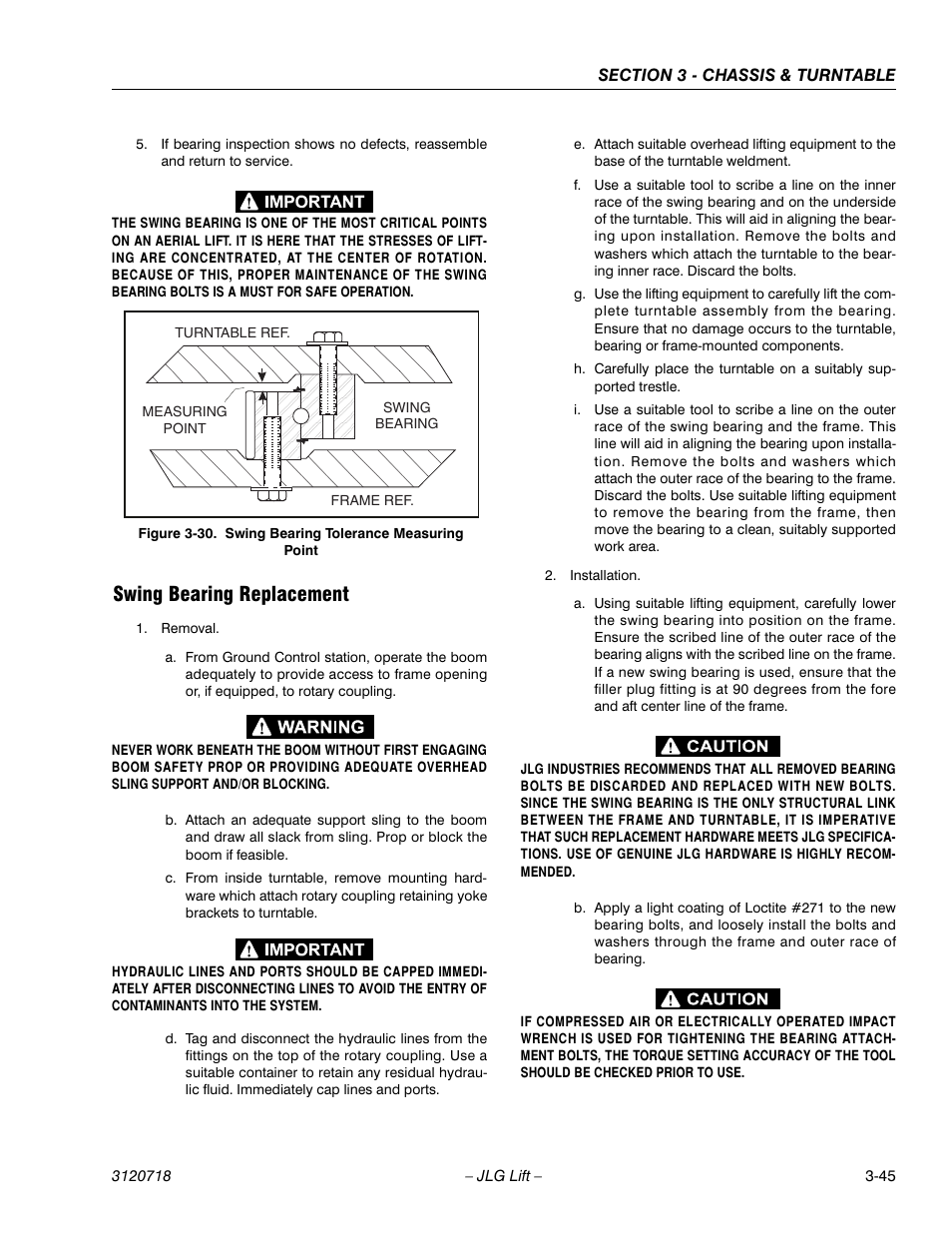 Swing bearing replacement, Swing bearing replacement -45, Swing bearing tolerance measuring point -45 | JLG 660SJ ANSI Service Manual User Manual | Page 99 / 322