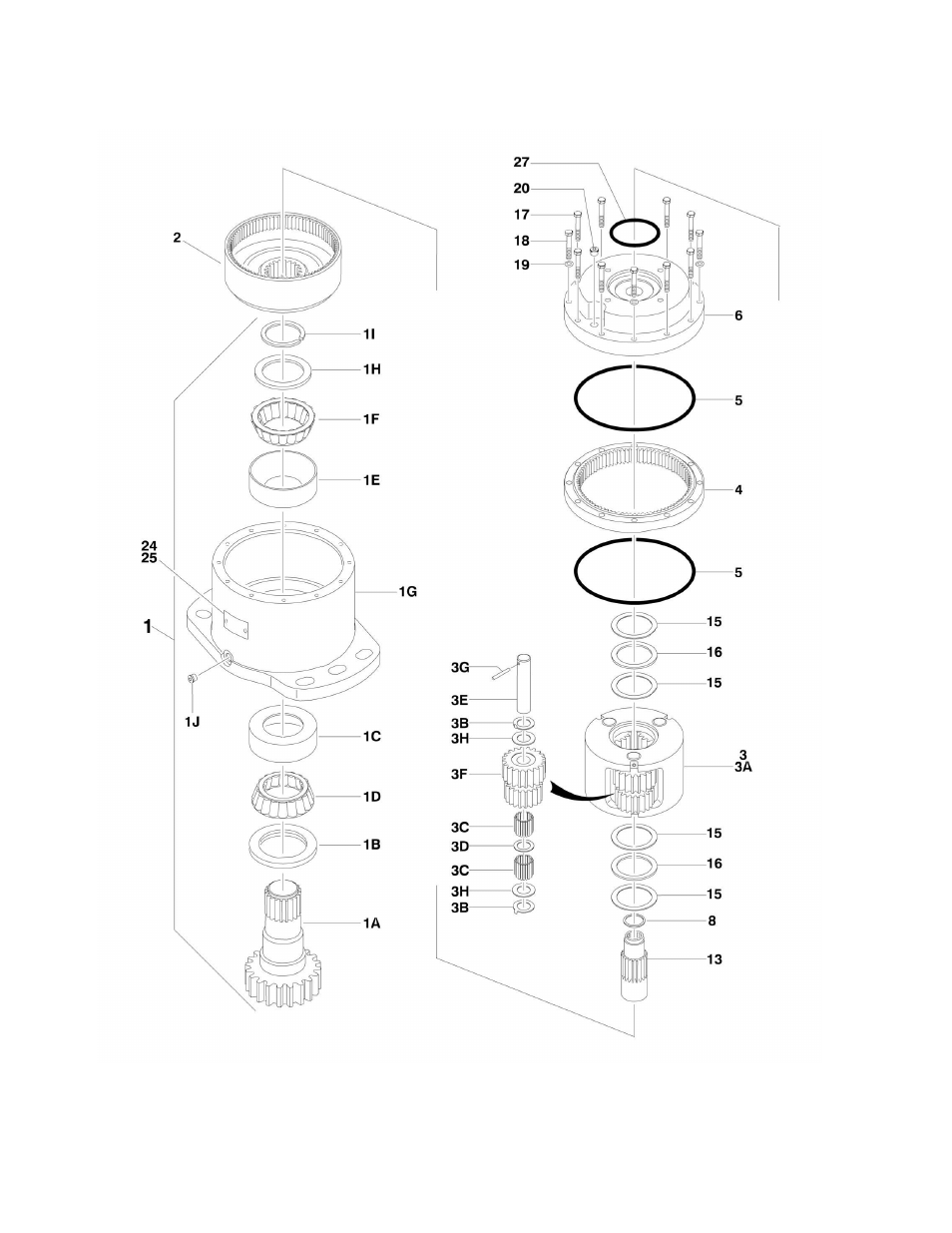 Figure 2-4. swing motor/hub assembly | JLG 1500SJ Parts Manual User Manual | Page 44 / 344