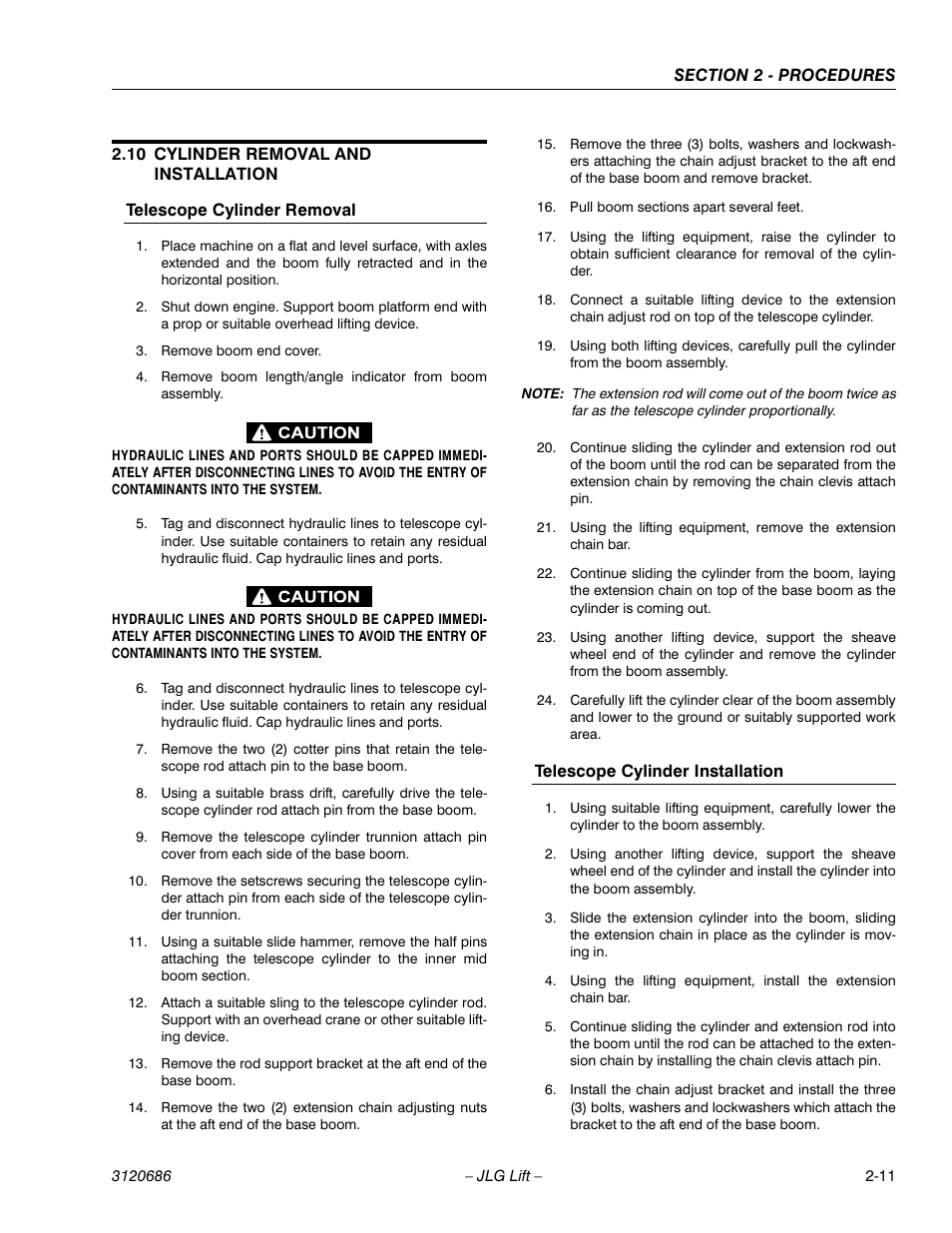 10 cylinder removal and installation, Cylinder removal and installation -11 | JLG 120HX ANSI Service Manual User Manual | Page 31 / 114