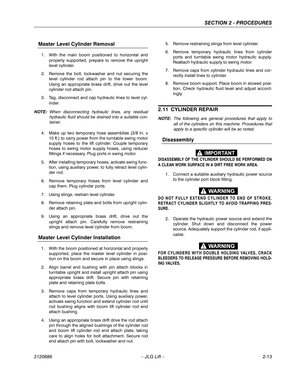 11 cylinder repair, Cylinder repair -13 | JLG 120HX ANSI Service Manual User Manual | Page 33 / 114