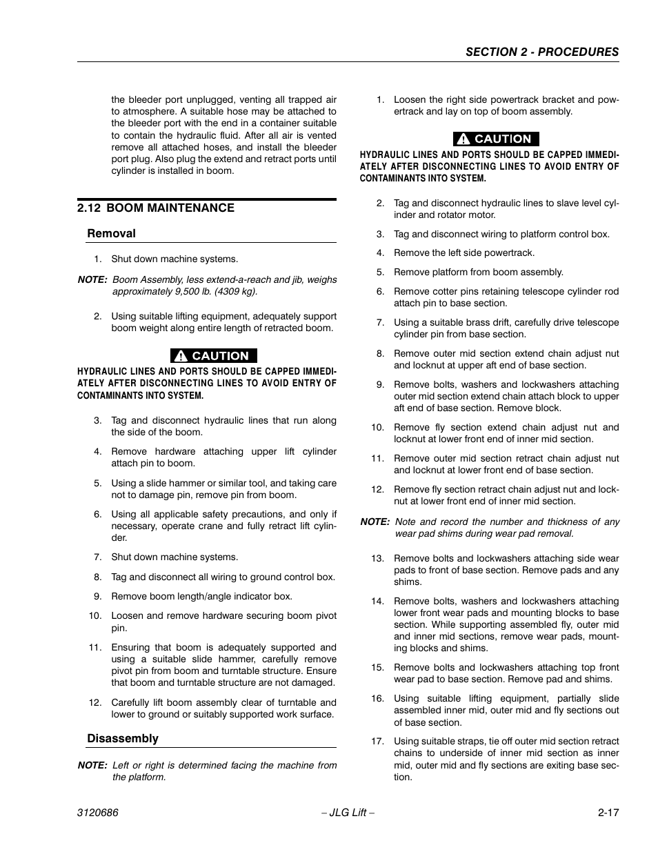 12 boom maintenance, Boom maintenance -17 | JLG 120HX ANSI Service Manual User Manual | Page 37 / 114