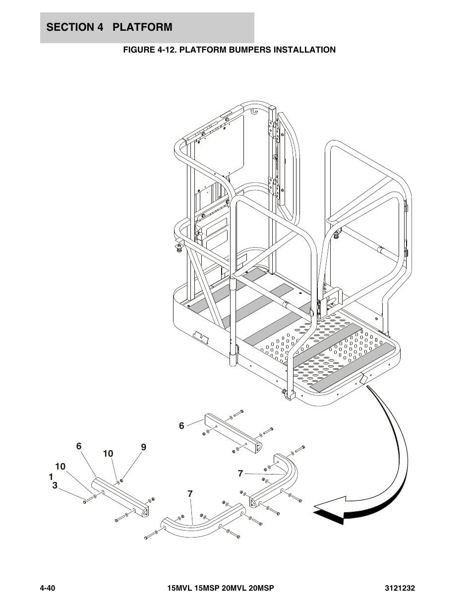 Figure 4-12. platform bumpers installation | JLG 15/20MSP Parts Manual User Manual | Page 98 / 140
