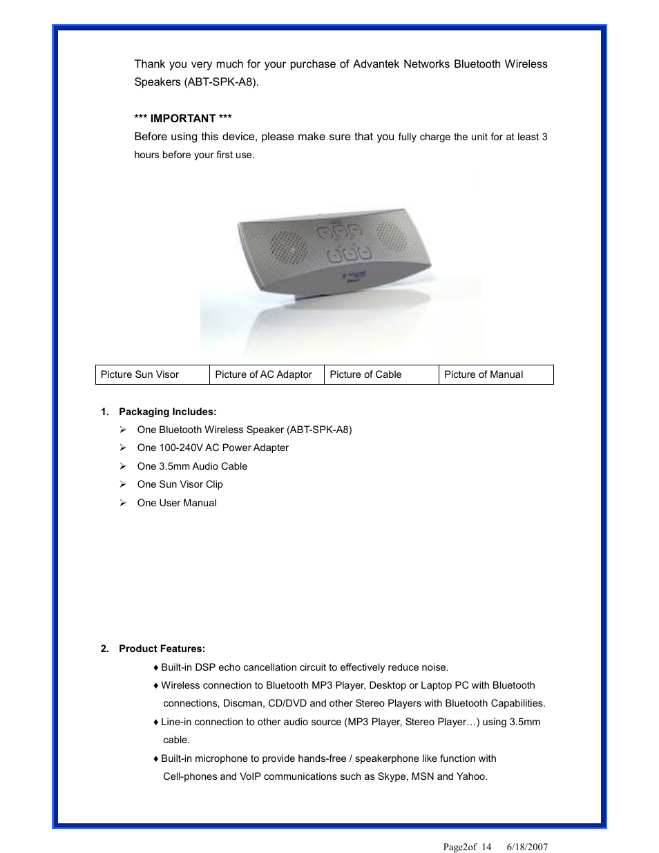 Advantek Networks ABT-SPK-A8 User Manual | Page 2 / 14