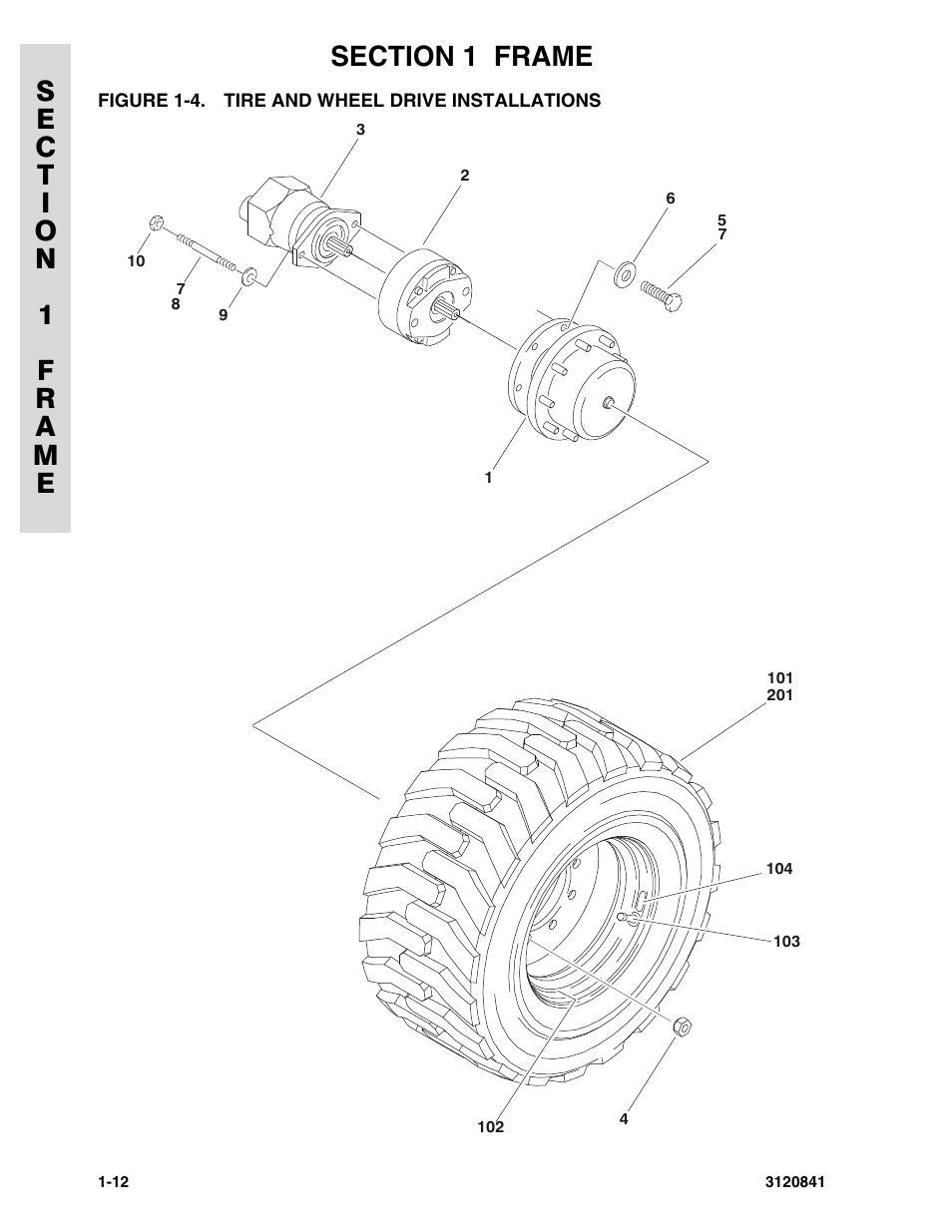 Figure 1-4. tire and wheel drive installations, Tire and wheel drive installations -12 | JLG 600A_AJ Parts Manual User Manual | Page 20 / 312