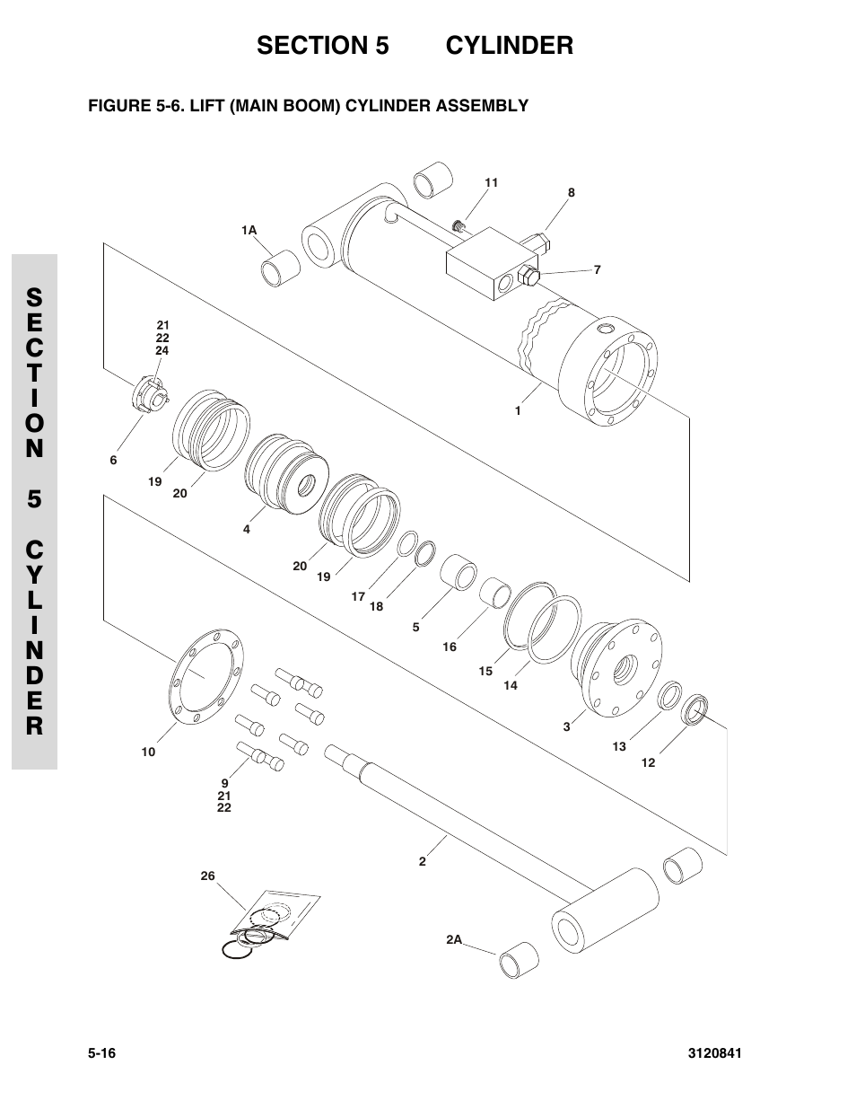 Figure 5-6. lift (main boom) cylinder assembly, Lift (main boom) cylinder assembly -16 | JLG 600A_AJ Parts Manual User Manual | Page 204 / 312