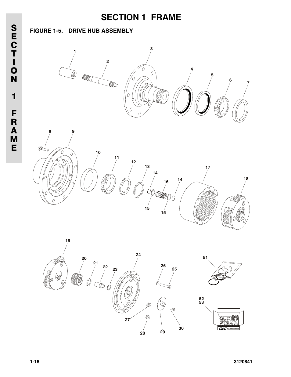 Figure 1-5. drive hub assembly, Drive hub assembly -16 | JLG 600A_AJ Parts Manual User Manual | Page 24 / 312