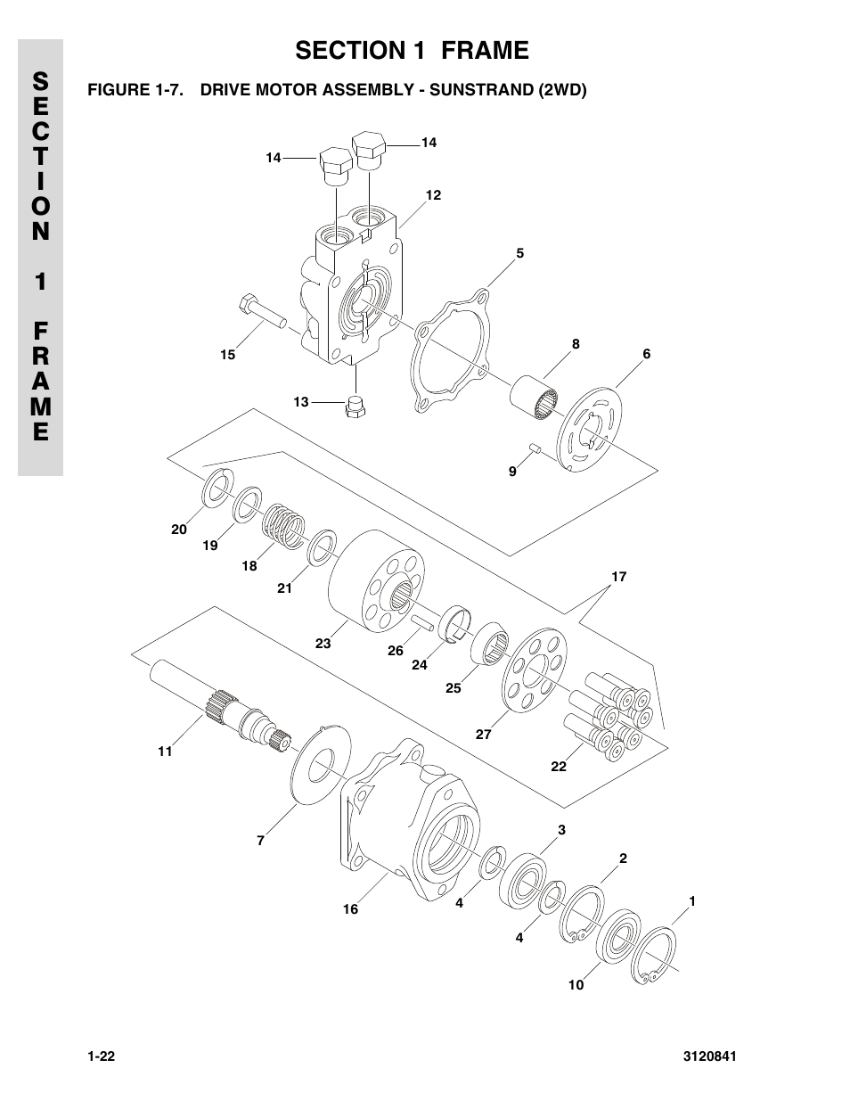 Figure 1-7. drive motor assembly - sunstrand (2wd), Drive motor assembly - sunstrand (2wd) -22 | JLG 600A_AJ Parts Manual User Manual | Page 30 / 312
