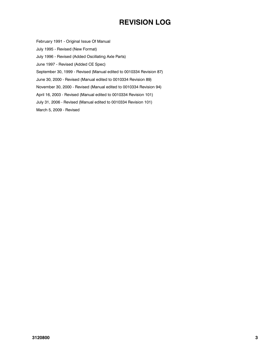 Revision log | JLG 80HX_HX+6 Parts Manual User Manual | Page 3 / 380