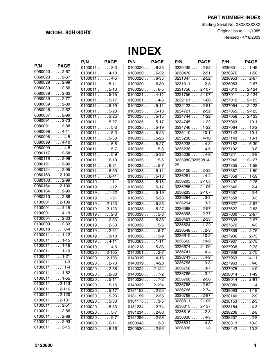 Index | JLG 80HX_HX+6 Parts Manual User Manual | Page 355 / 380