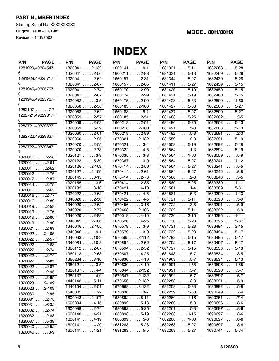 Index | JLG 80HX_HX+6 Parts Manual User Manual | Page 360 / 380
