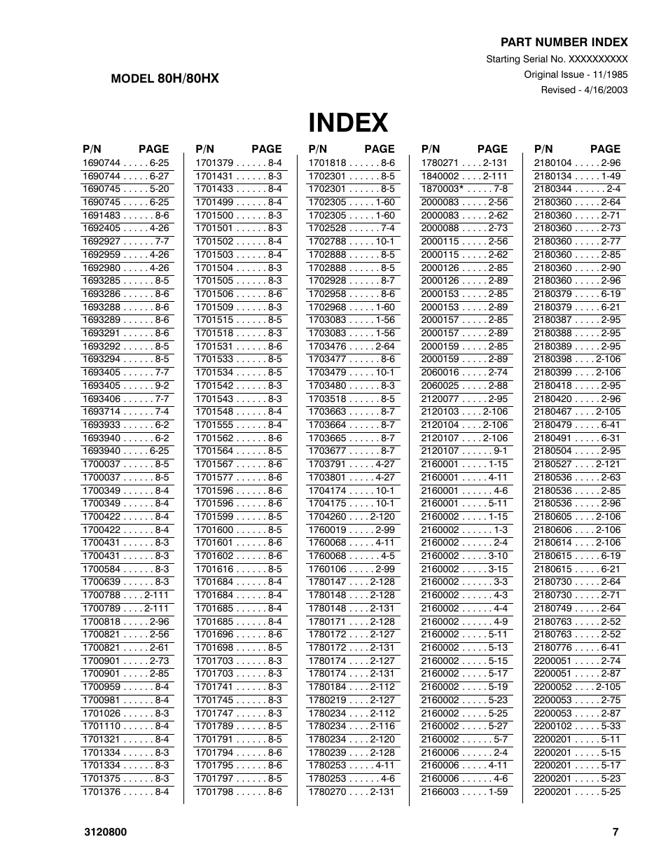Index | JLG 80HX_HX+6 Parts Manual User Manual | Page 361 / 380