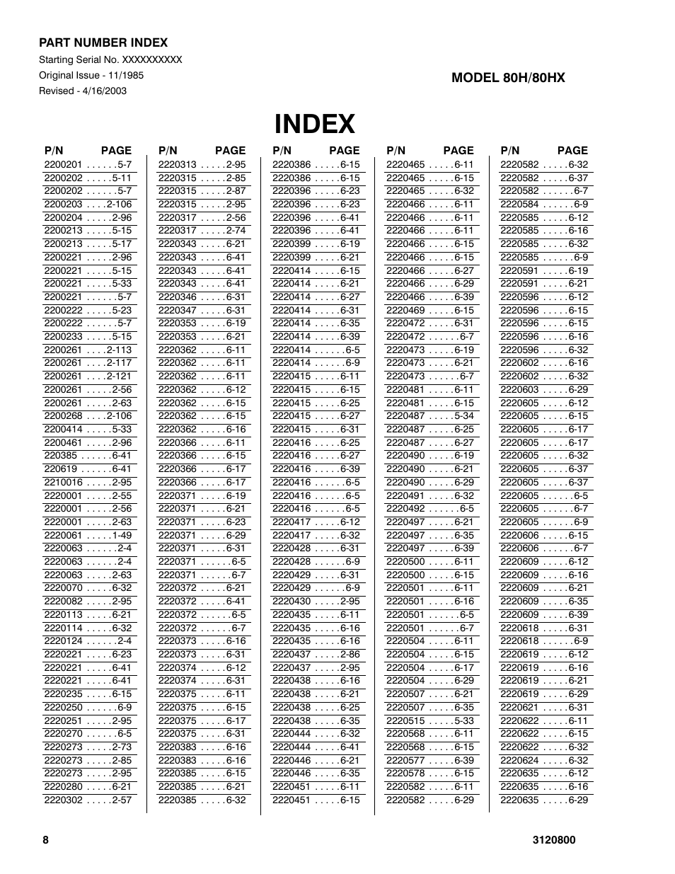Index | JLG 80HX_HX+6 Parts Manual User Manual | Page 362 / 380