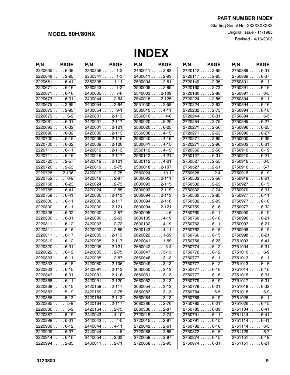 Index | JLG 80HX_HX+6 Parts Manual User Manual | Page 363 / 380