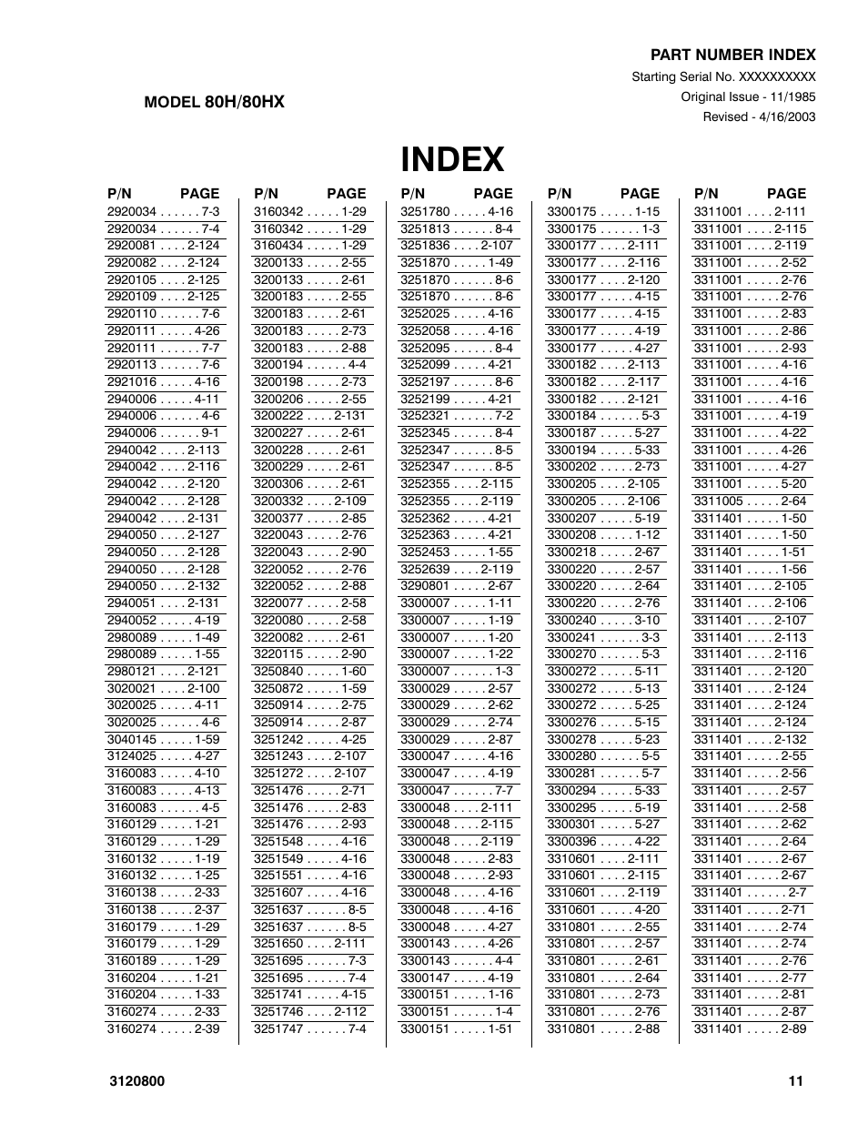 Index | JLG 80HX_HX+6 Parts Manual User Manual | Page 365 / 380