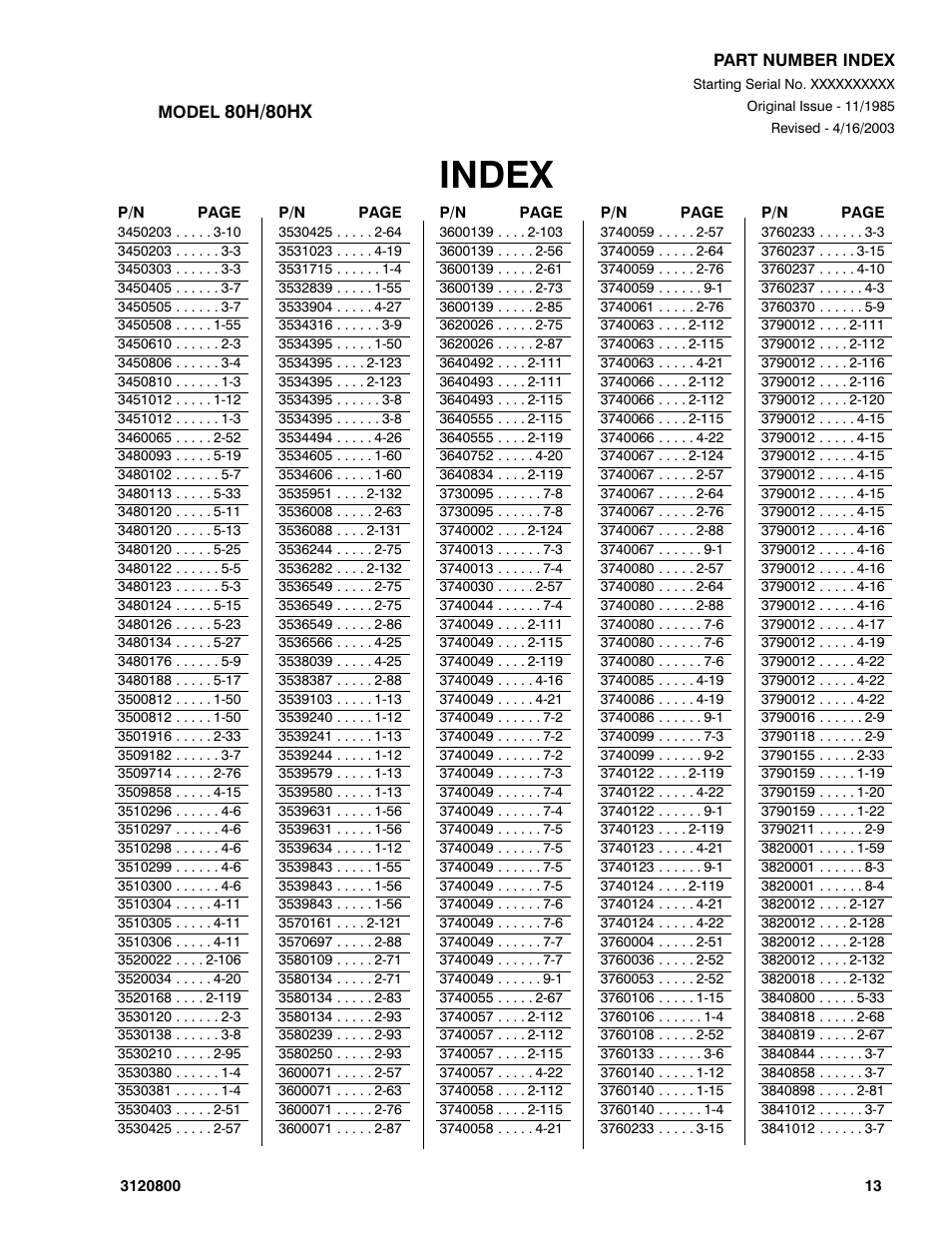 Index | JLG 80HX_HX+6 Parts Manual User Manual | Page 367 / 380
