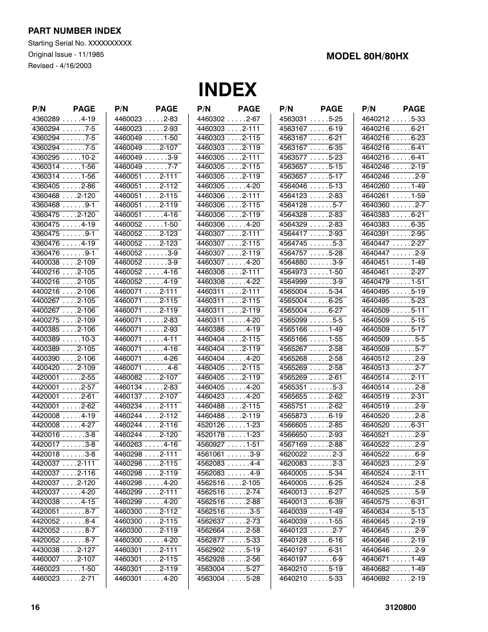 Index | JLG 80HX_HX+6 Parts Manual User Manual | Page 370 / 380