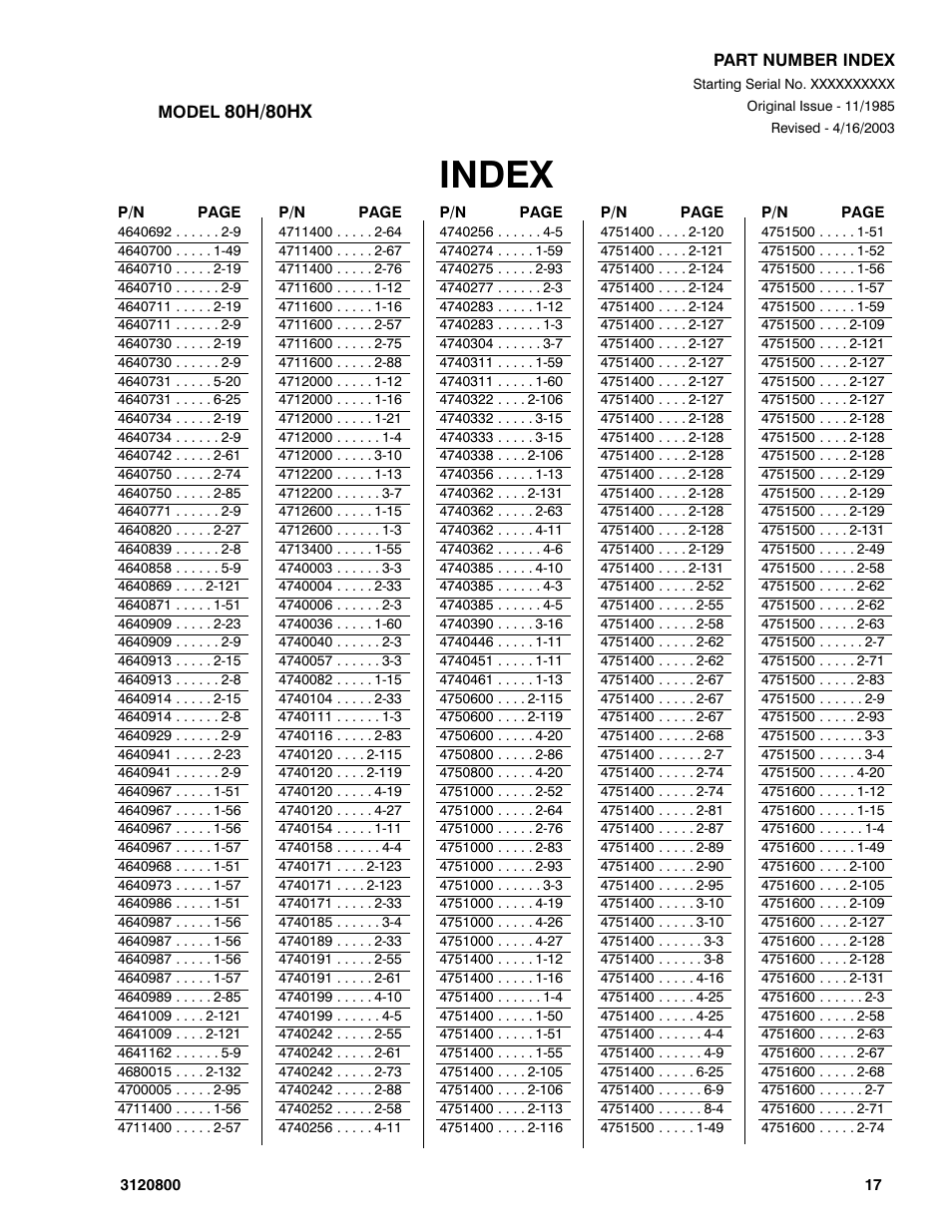 Index | JLG 80HX_HX+6 Parts Manual User Manual | Page 371 / 380