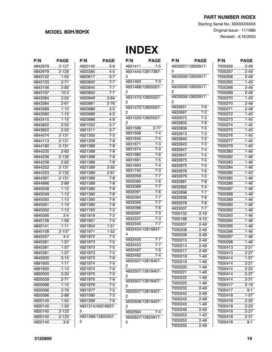 Index | JLG 80HX_HX+6 Parts Manual User Manual | Page 373 / 380