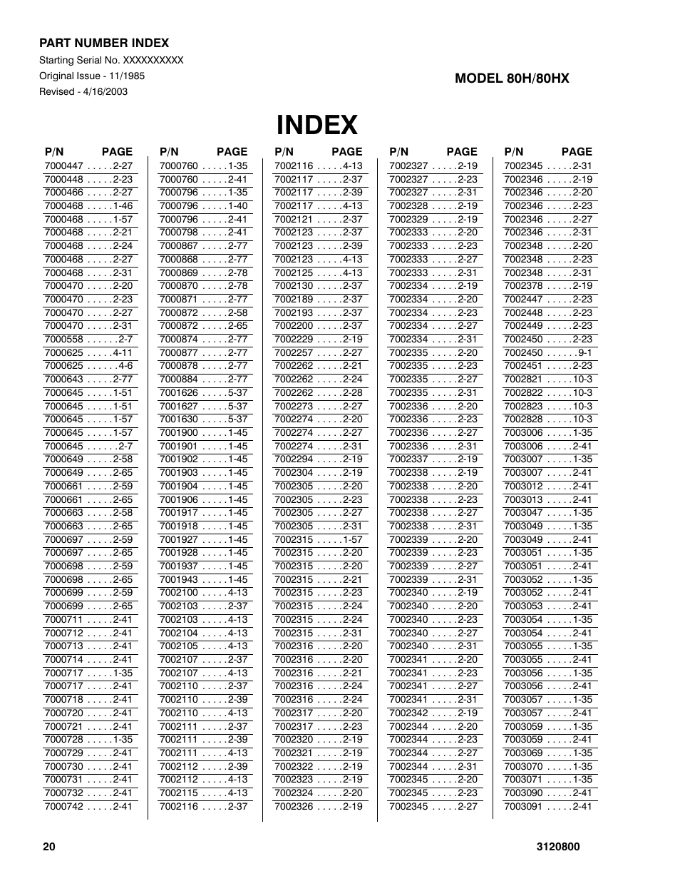Index | JLG 80HX_HX+6 Parts Manual User Manual | Page 374 / 380