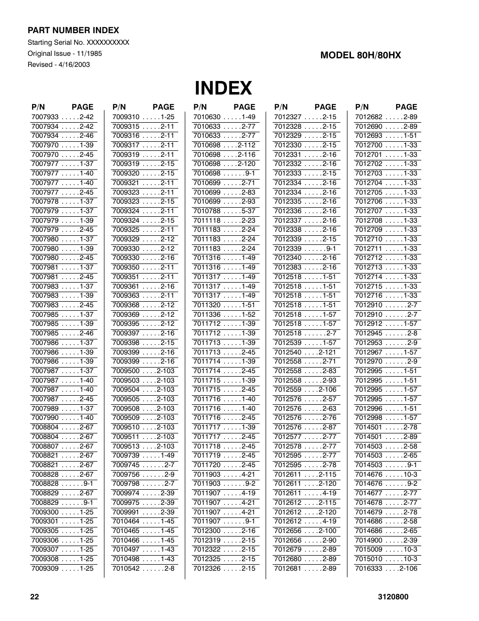 Index | JLG 80HX_HX+6 Parts Manual User Manual | Page 376 / 380