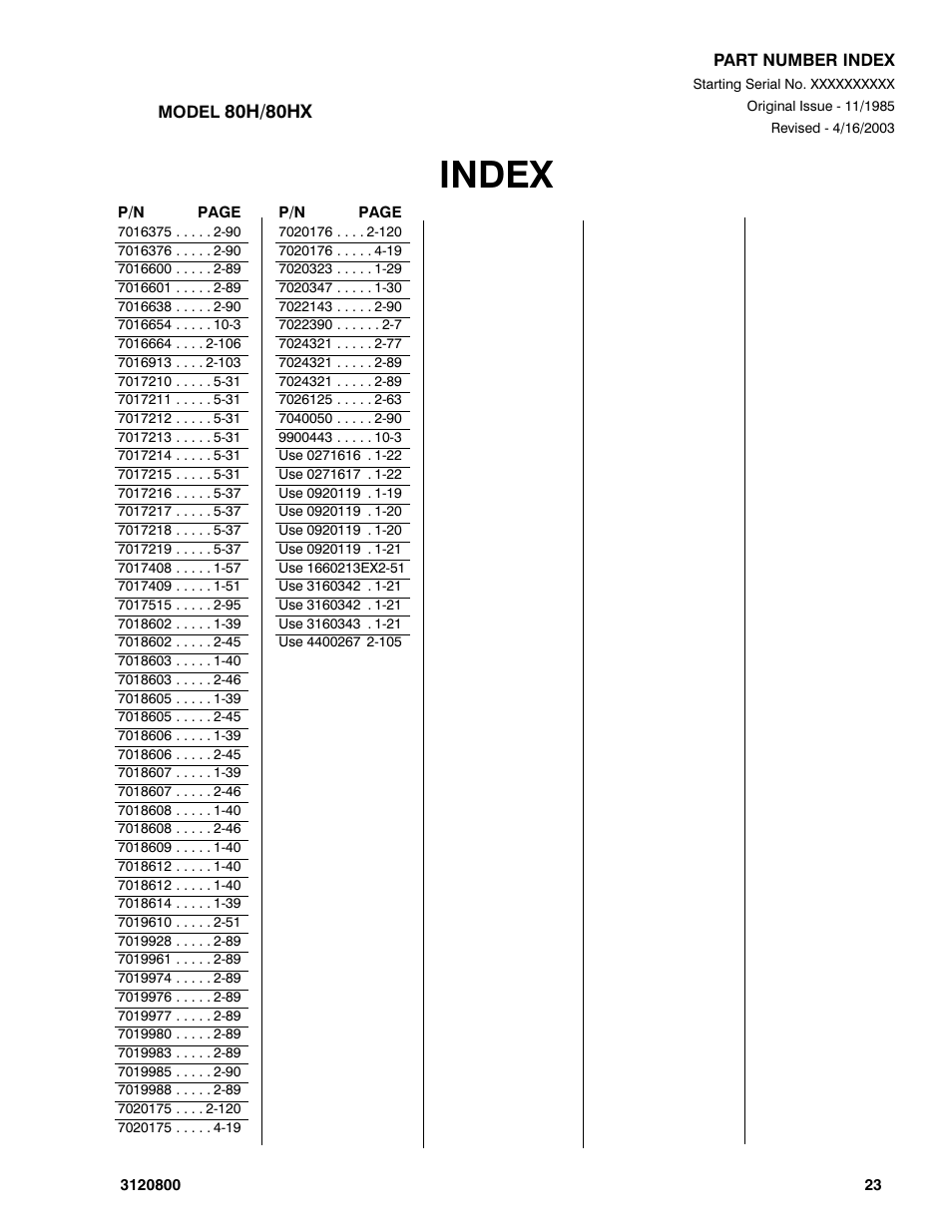 Index | JLG 80HX_HX+6 Parts Manual User Manual | Page 377 / 380