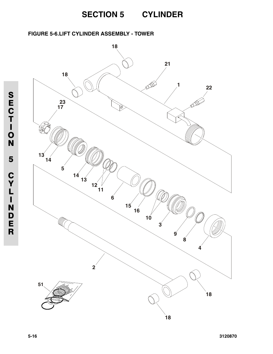 Figure 5-6. lift cylinder assembly - tower, Lift cylinder assembly - tower -16 | JLG 450AJ Parts Manual User Manual | Page 158 / 212