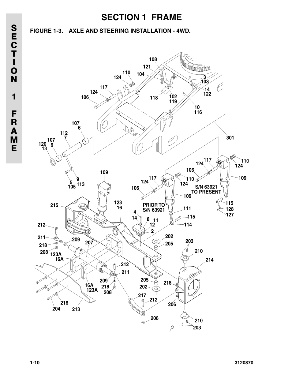 Figure 1-3. axle and steering installation - 4wd, Axle and steering installation - 4wd -10 | JLG 450AJ Parts Manual User Manual | Page 16 / 212