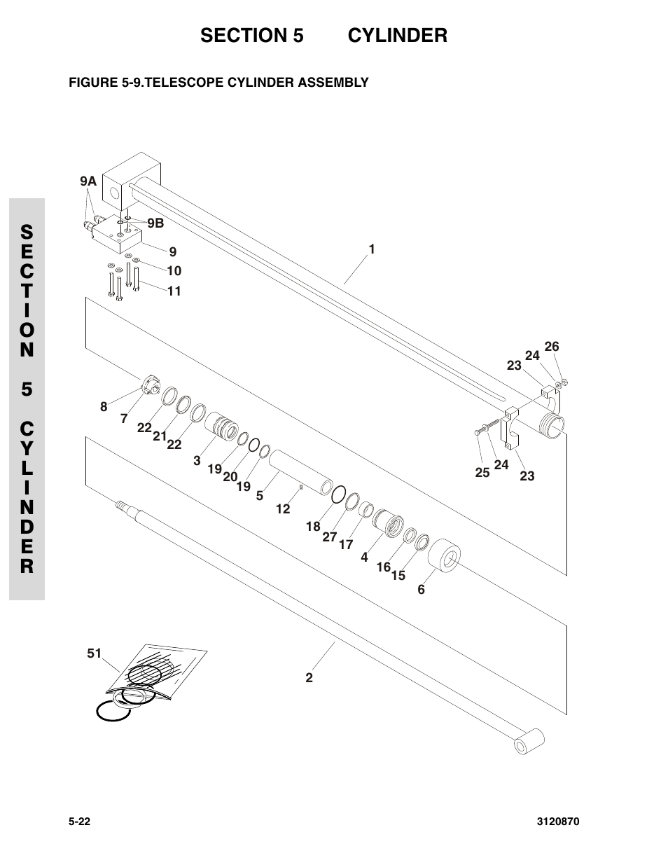 Figure 5-9. telescope cylinder assembly, Telescope cylinder assembly -22 | JLG 450AJ Parts Manual User Manual | Page 164 / 212