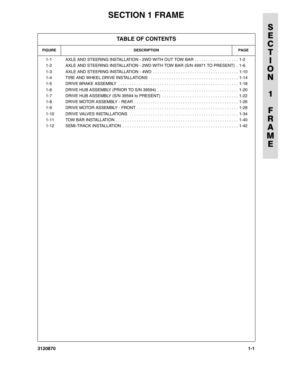 Section 1 frame, Section 1 - frame -1 | JLG 450AJ Parts Manual User Manual | Page 7 / 212