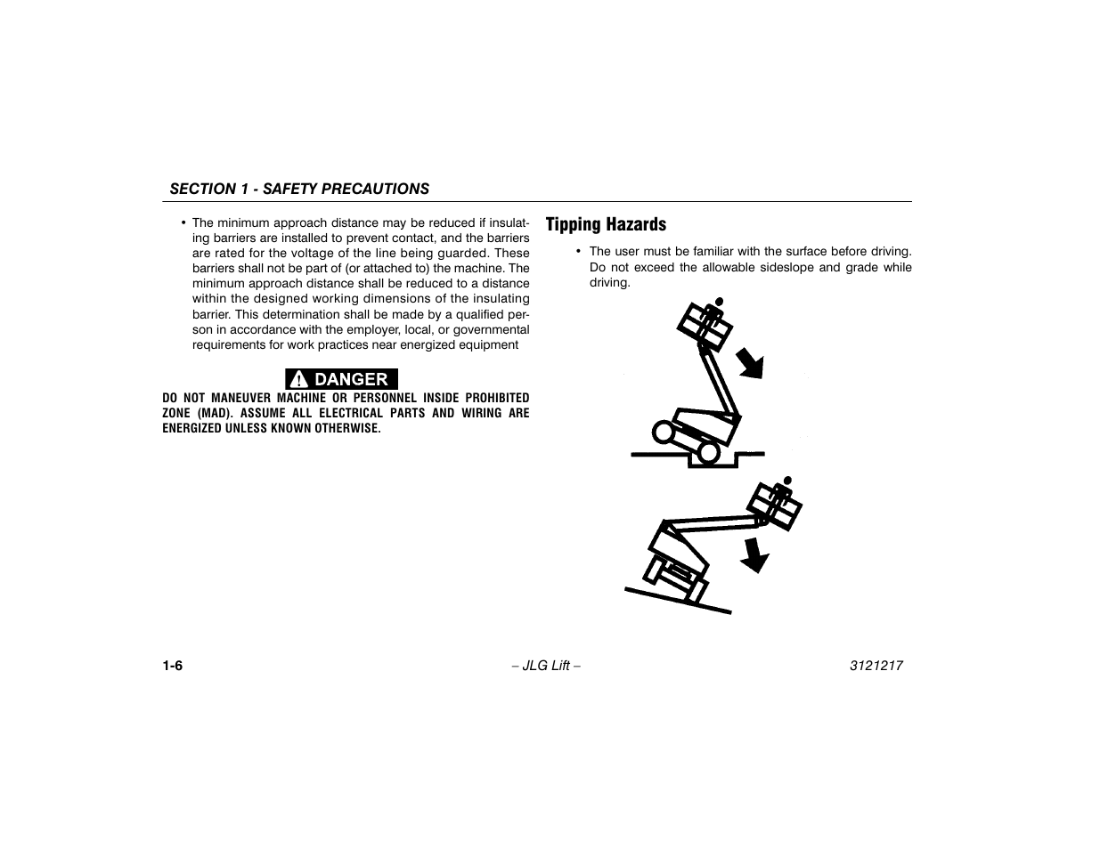 Tipping hazards, Tipping hazards -6 | JLG M600 Operator Manual User Manual | Page 16 / 102