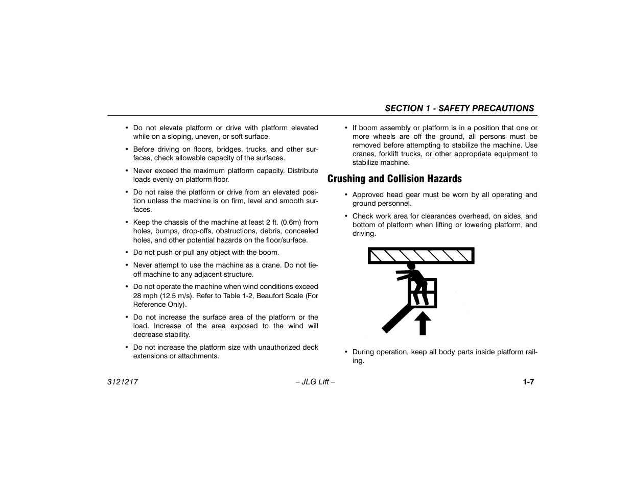 Crushing and collision hazards, Crushing and collision hazards -7 | JLG M600 Operator Manual User Manual | Page 17 / 102