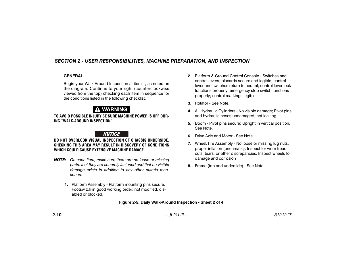 Daily walk-around inspection - sheet 2 of 4 -10 | JLG M600 Operator Manual User Manual | Page 30 / 102