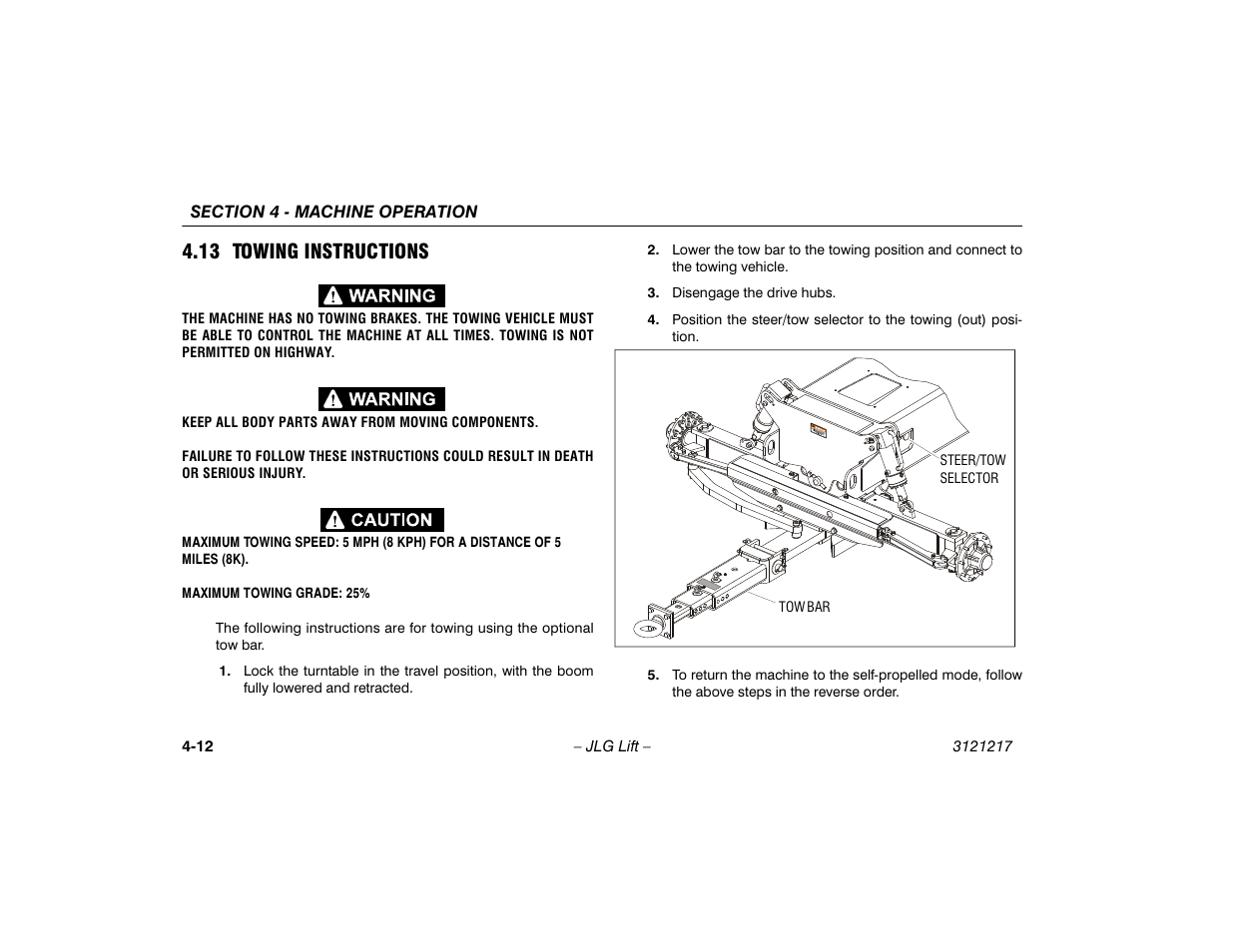 13 towing instructions, 13 towing instructions -12 | JLG M600 Operator Manual User Manual | Page 58 / 102