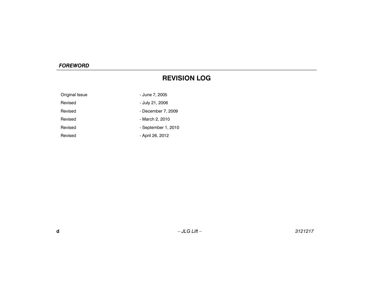 Revision log | JLG M600 Operator Manual User Manual | Page 6 / 102