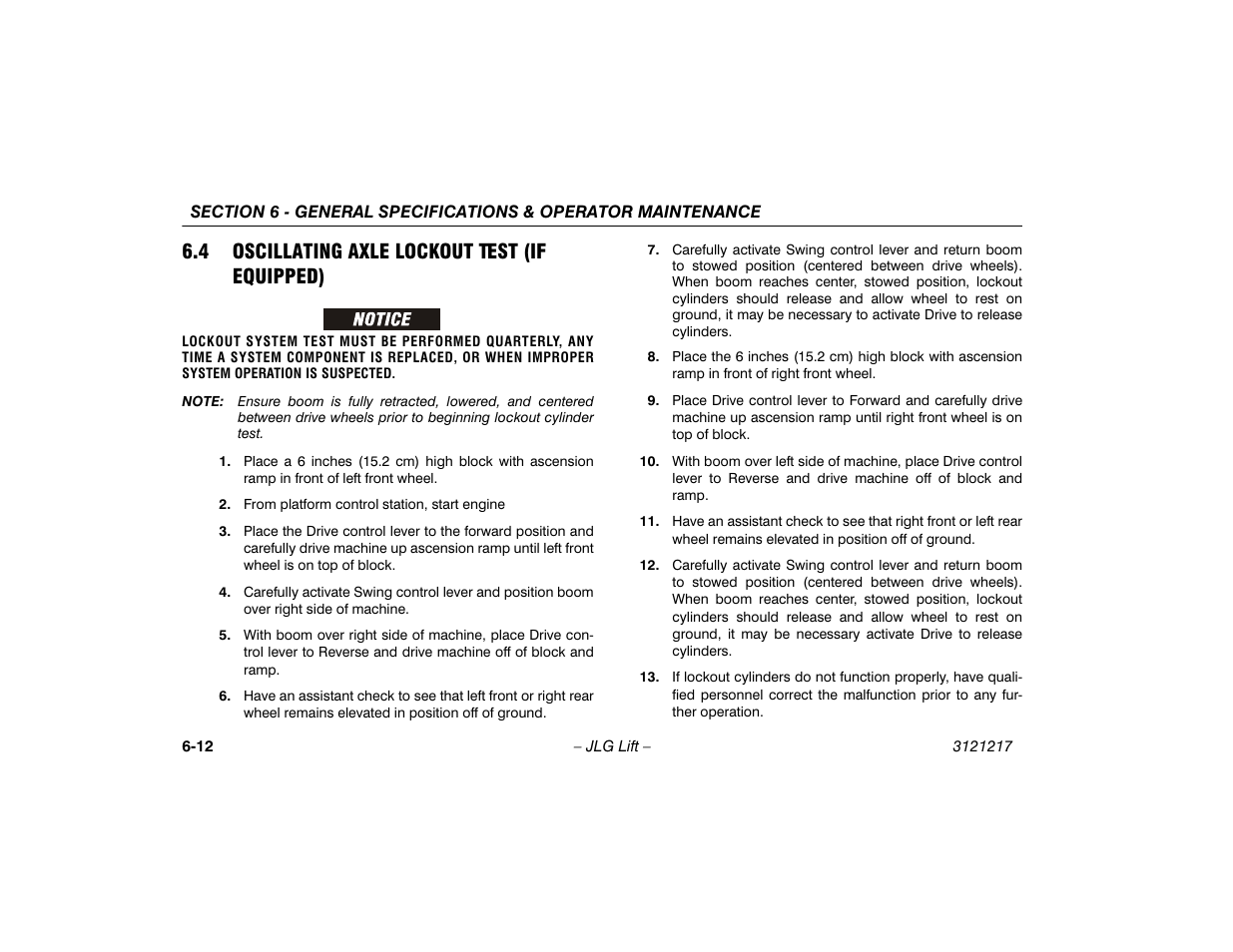 4 oscillating axle lockout test (if equipped), Oscillating axle lockout test, If equipped) -7 | JLG M600 Operator Manual User Manual | Page 92 / 102