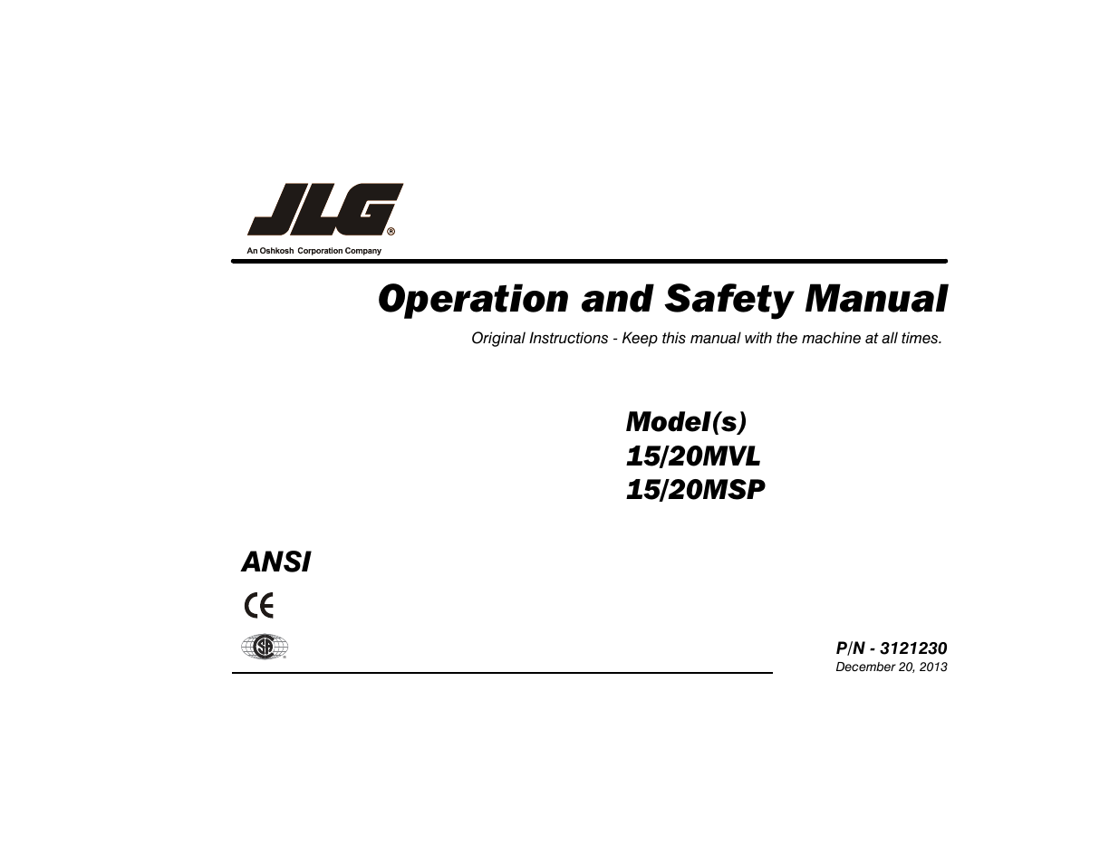 JLG 15/20MSP Operator Manual User Manual | 108 pages