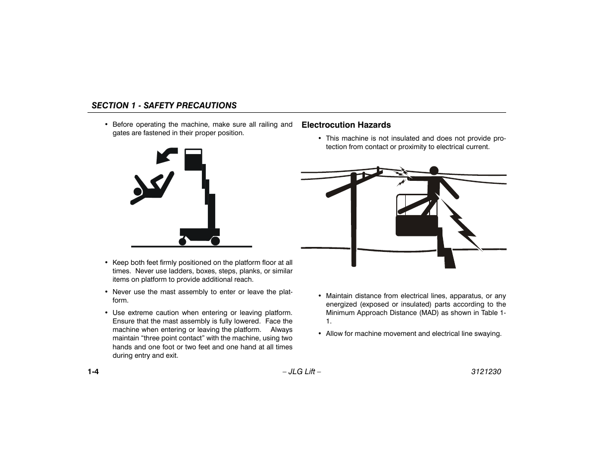 Electrocution hazards, Electrocution hazards -4 | JLG 15/20MSP Operator Manual User Manual | Page 14 / 108