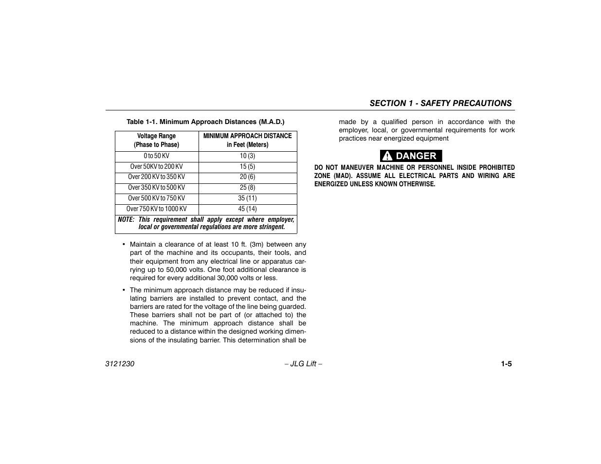 Minimum approach distances (m.a.d.) -5 | JLG 15/20MSP Operator Manual User Manual | Page 15 / 108