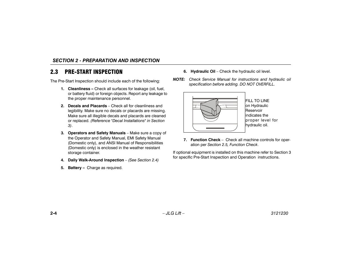 3 pre-start inspection, 3 pre-start inspection -4 | JLG 15/20MSP Operator Manual User Manual | Page 22 / 108