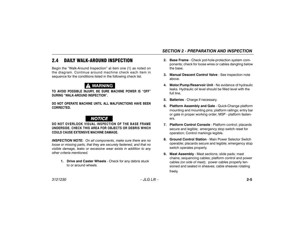 4 daily walk-around inspection, 4 daily walk-around inspection -5 | JLG 15/20MSP Operator Manual User Manual | Page 23 / 108