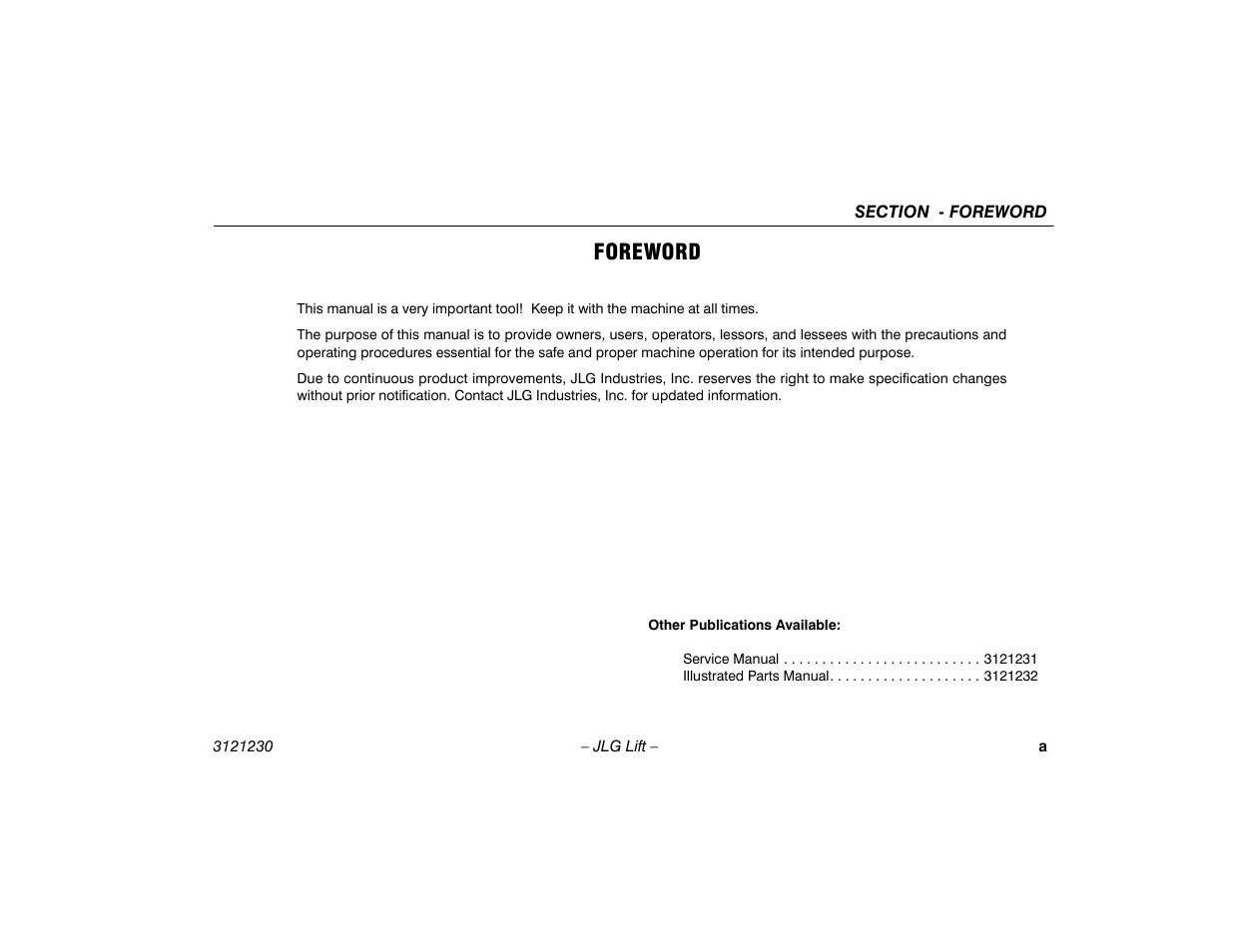 Foreword | JLG 15/20MSP Operator Manual User Manual | Page 3 / 108