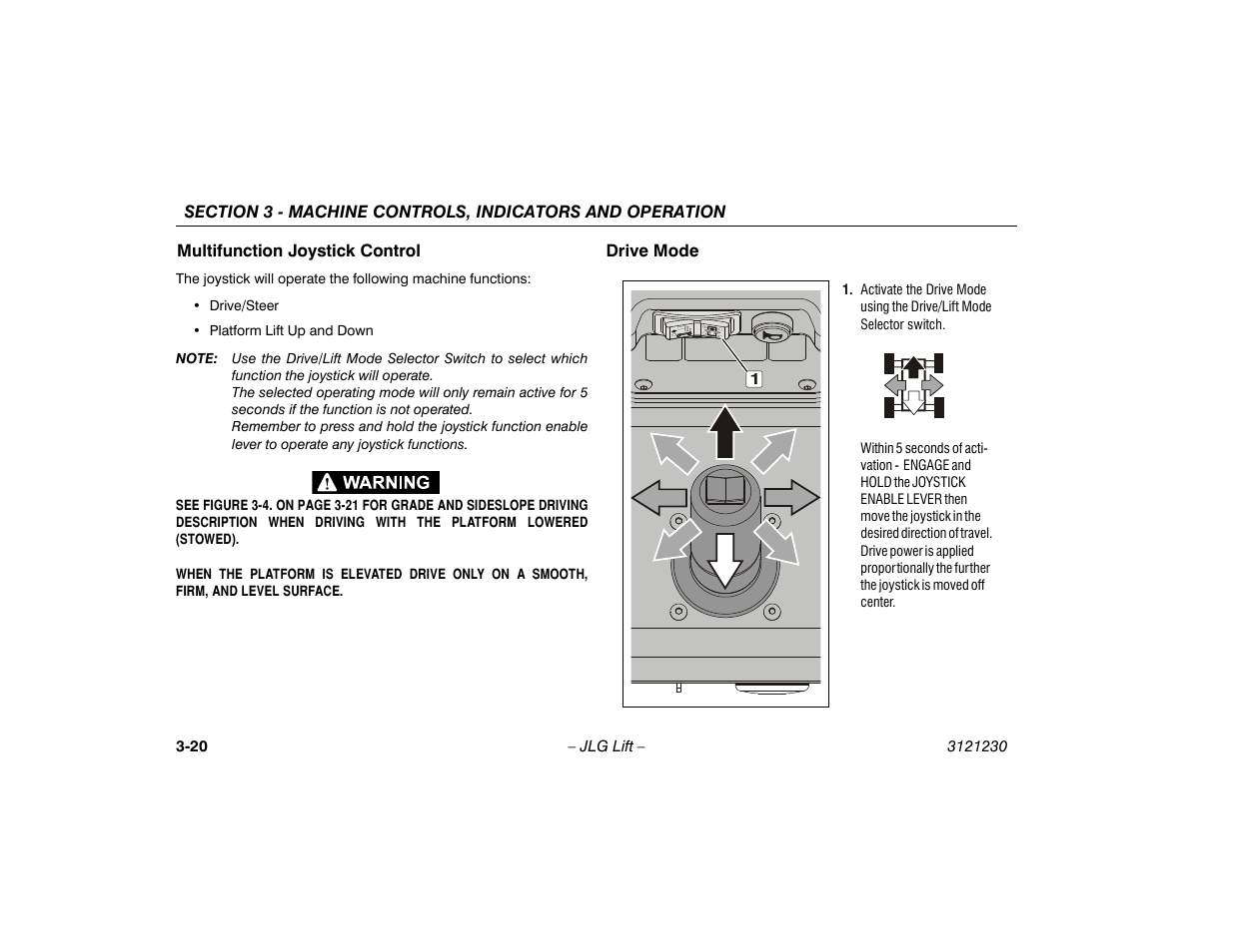 Multifunction joystick control, Drive mode, Multifunction joystick control -20 drive mode -20 | JLG 15/20MSP Operator Manual User Manual | Page 46 / 108