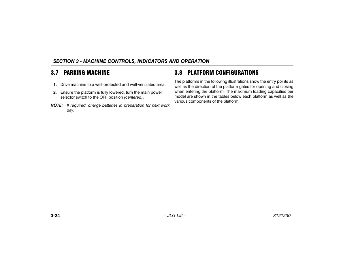 7 parking machine, 8 platform configurations | JLG 15/20MSP Operator Manual User Manual | Page 50 / 108