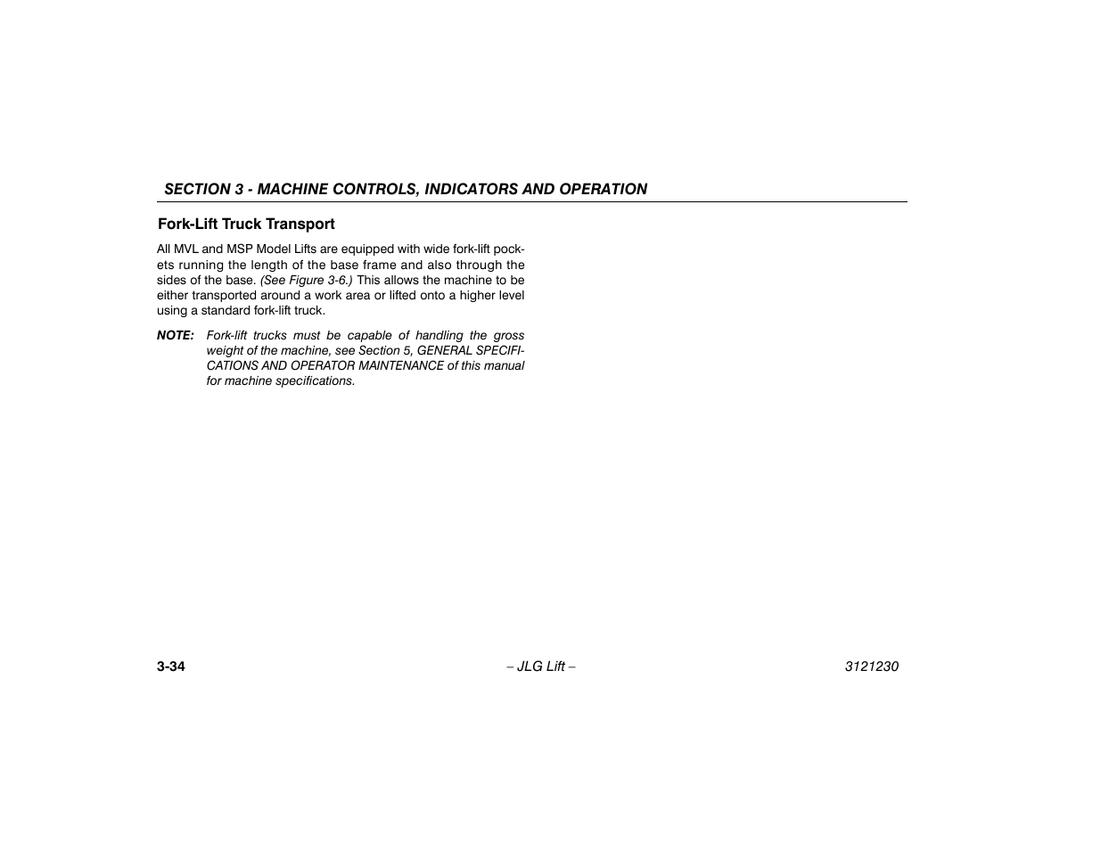 Fork-lift truck transport, Fork-lift truck transport -34 | JLG 15/20MSP Operator Manual User Manual | Page 60 / 108
