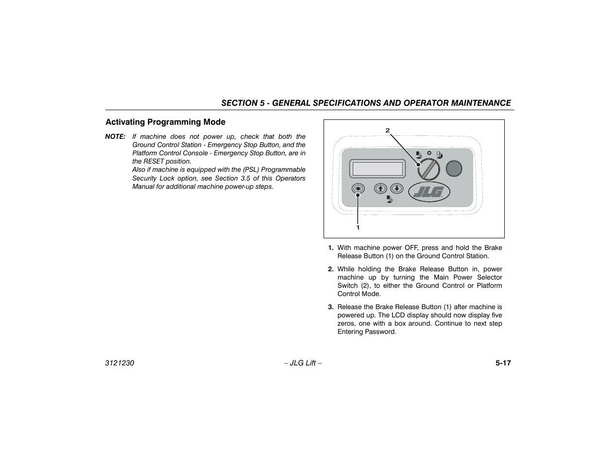Activating programming mode, Activating programming mode -17 | JLG 15/20MSP Operator Manual User Manual | Page 97 / 108