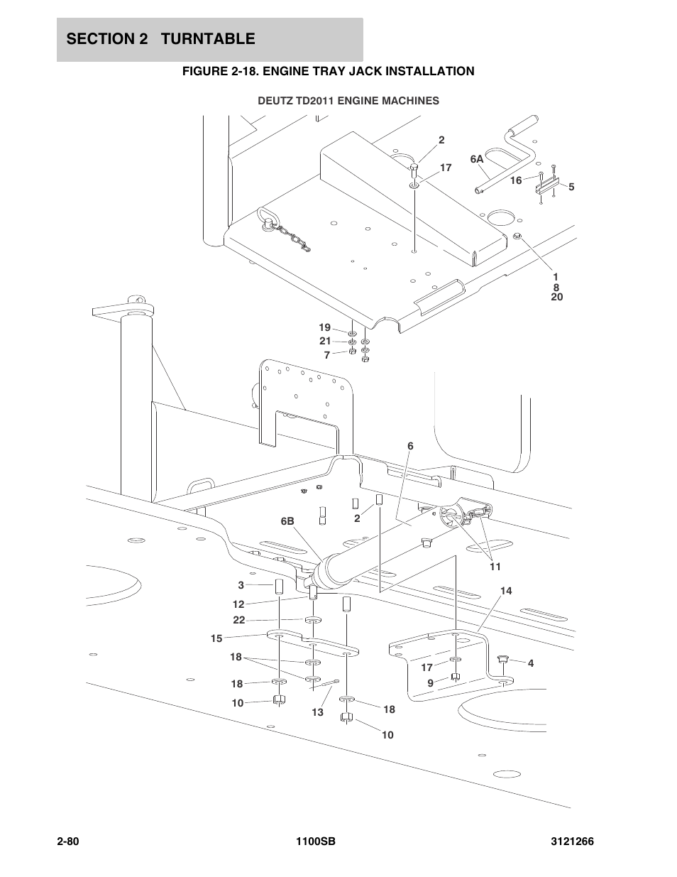 Figure 2-18. engine tray jack installation | JLG 1100SB Parts Manual User Manual | Page 112 / 276